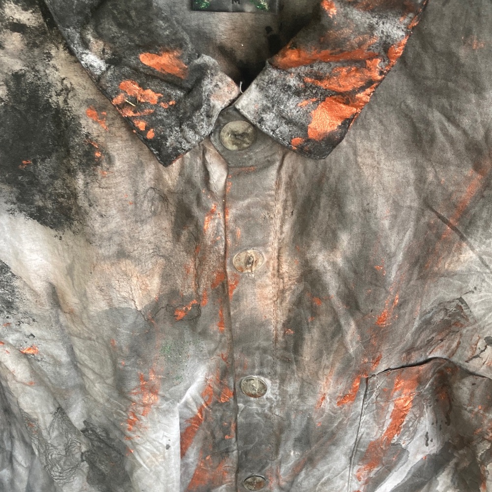 Men's Short-Sleeve Button Shirt - Washed Black with Handpainted Accents